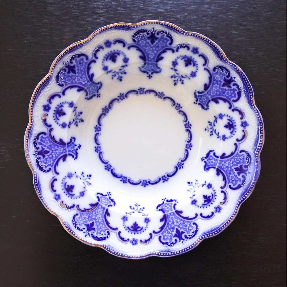 Antique c. 1890 W. H. Grindley Alton Flow Blue & White Porcelain Soup Bowl